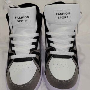 FASHION SPORT WOMEN'S HI TOP SNEAKERS NEW SIZE 7 BLACK GRAY WHITE